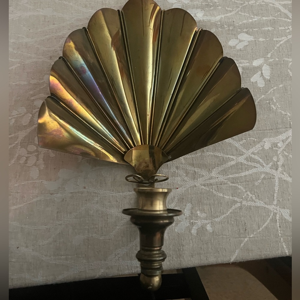 Vintage Hart Associates handcrafted brass fan wall candle stick holder sconce